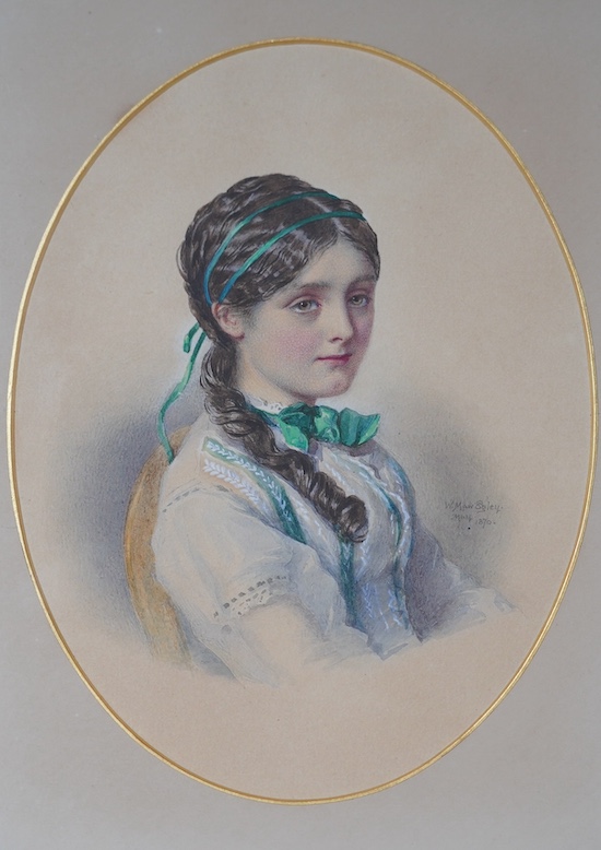 William Egley (1798-1870), oval watercolour, Portrait of a lady, signed and dated 1870, together with another work in the manner of Egley, bears signature and date 1868, 20 x 14cm. Condition - fair